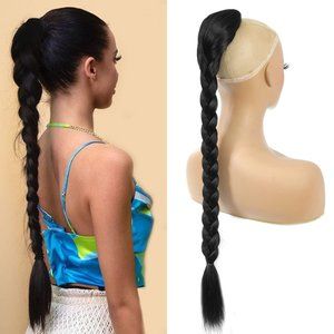 24 Inch Long Braided Ponytail Drawstring Ponytail